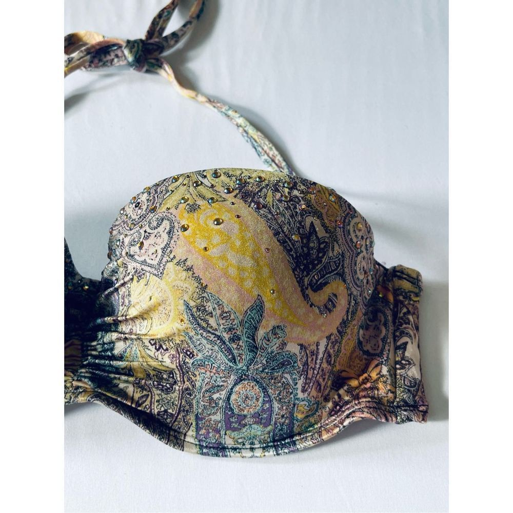 Victoria’s Secret Colorful Paisley Rhinestone Bikini Top Size 36D - Picture 2 of 7